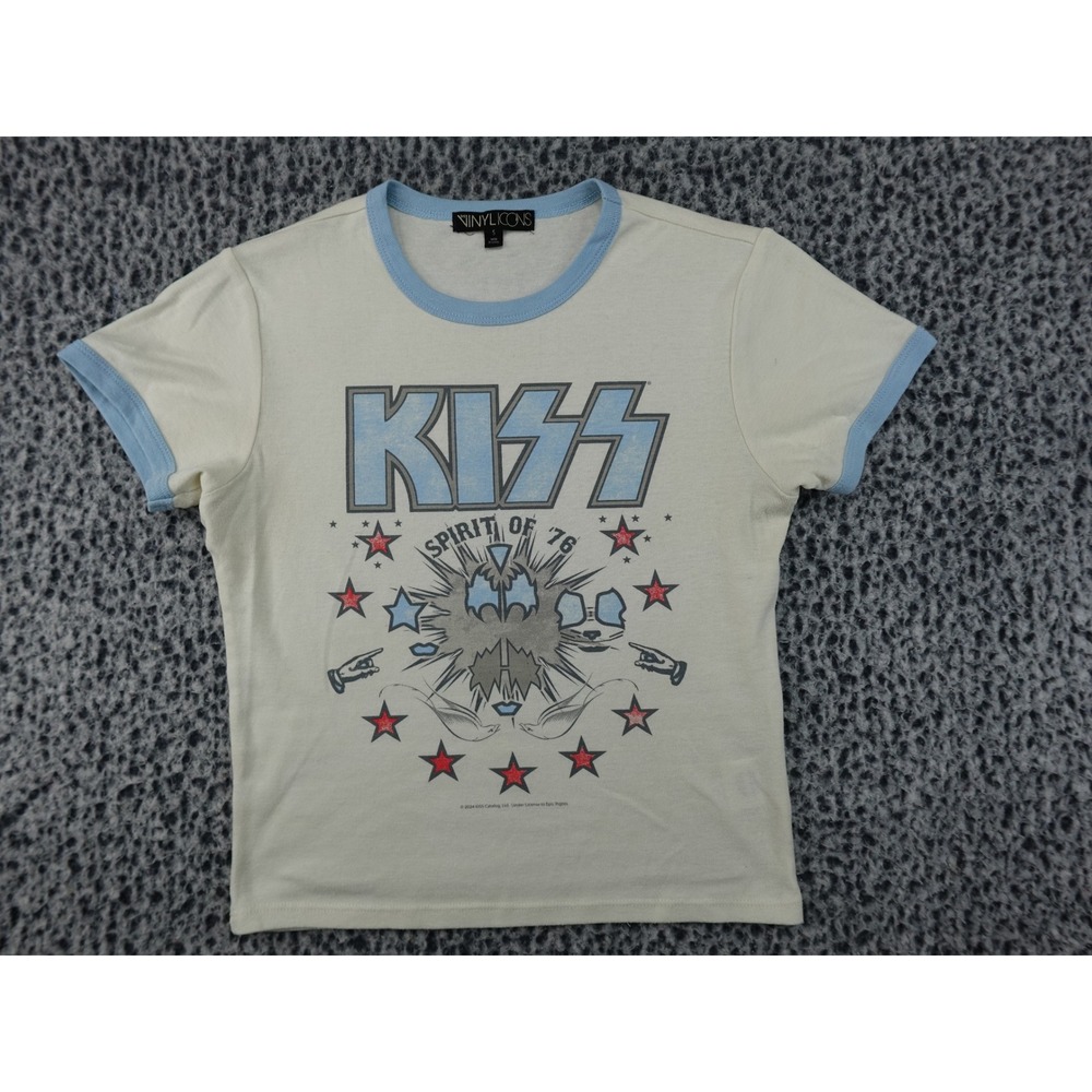 The Vinyl Icons KISS Ringer T-Shirt Womens Small Cream Good Spirit of 76 Graphic
